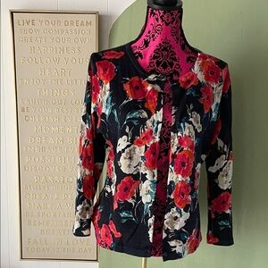 Garnet Hill Black and Red Floral Button Down Shirt